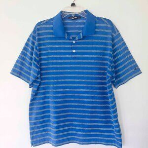 Tiger Woods Collection Blue Striped Dri-Fit Golf Shirt LARGE